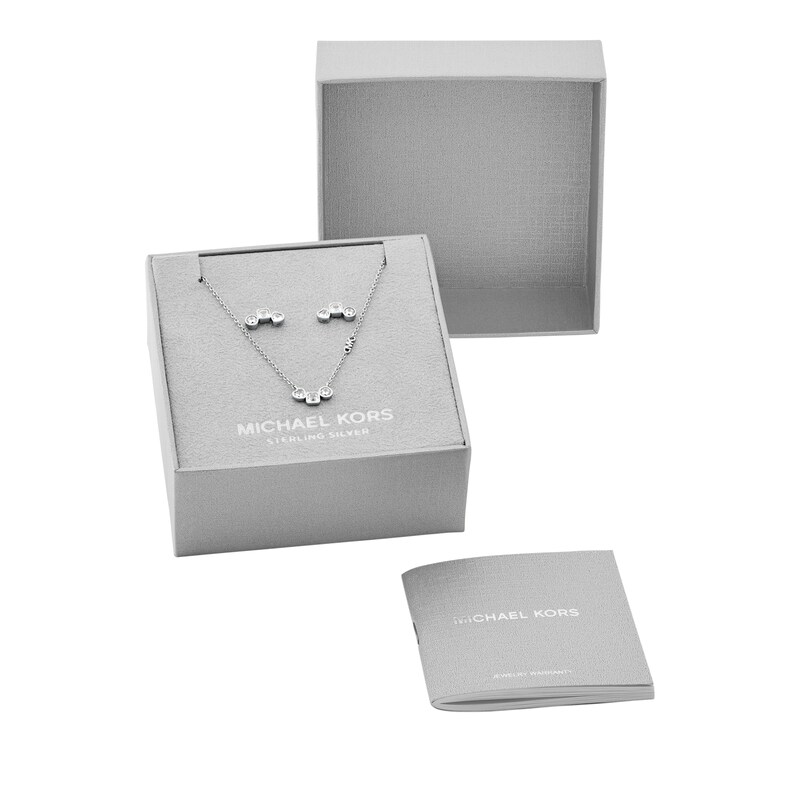 Main Image 4 of Michael Kors Rhodium Plated Sterling Silver Necklace and Earring Gift Set