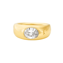 Michael Kors 14ct Gold Plated Brass Oval Stone Ring - Size M