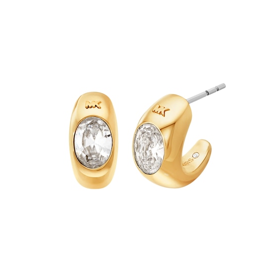 Michael Kors Women's 14ct Gold Plated Oval Stone Hoop Earrings