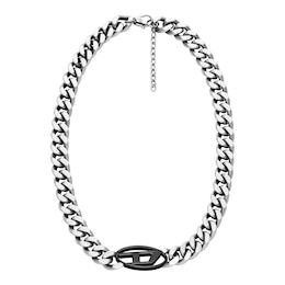 Diesel Men's Stainless Steel Curb Chain & Black Oval Cutout Logo Pendant