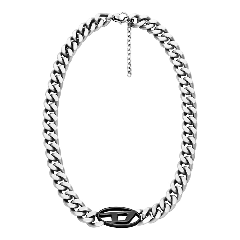 Main Image 1 of Diesel Men's Stainless Steel Curb Chain & Black Oval Cutout Logo Pendant
