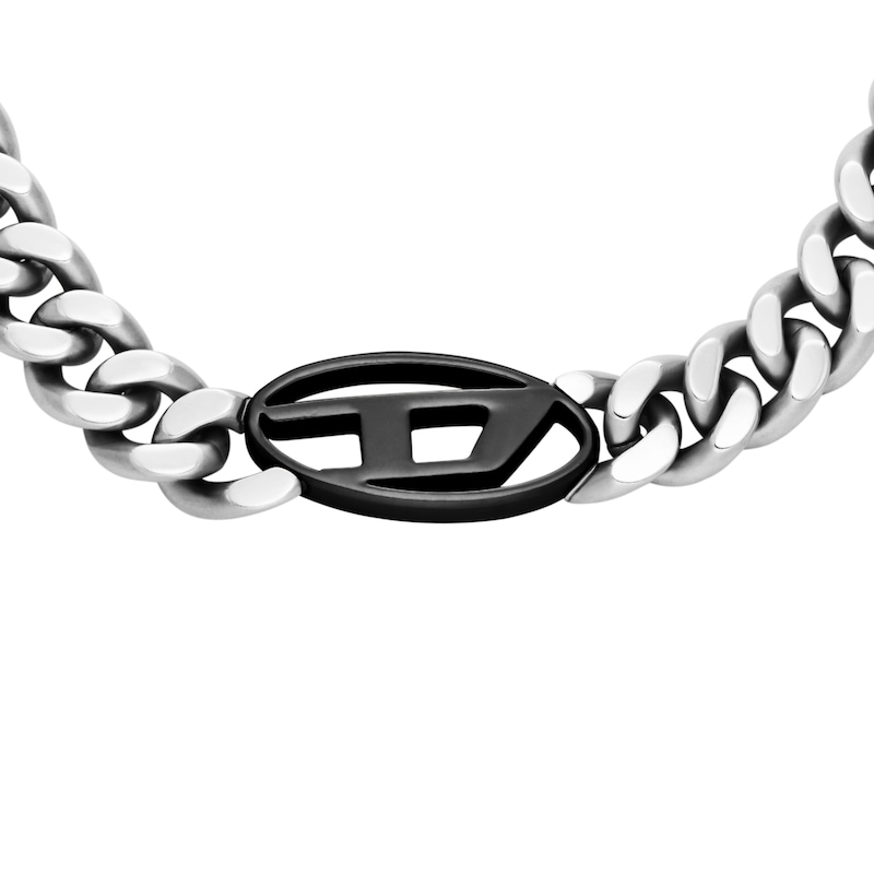 Main Image 2 of Diesel Men's Stainless Steel Curb Chain & Black Oval Cutout Logo Pendant