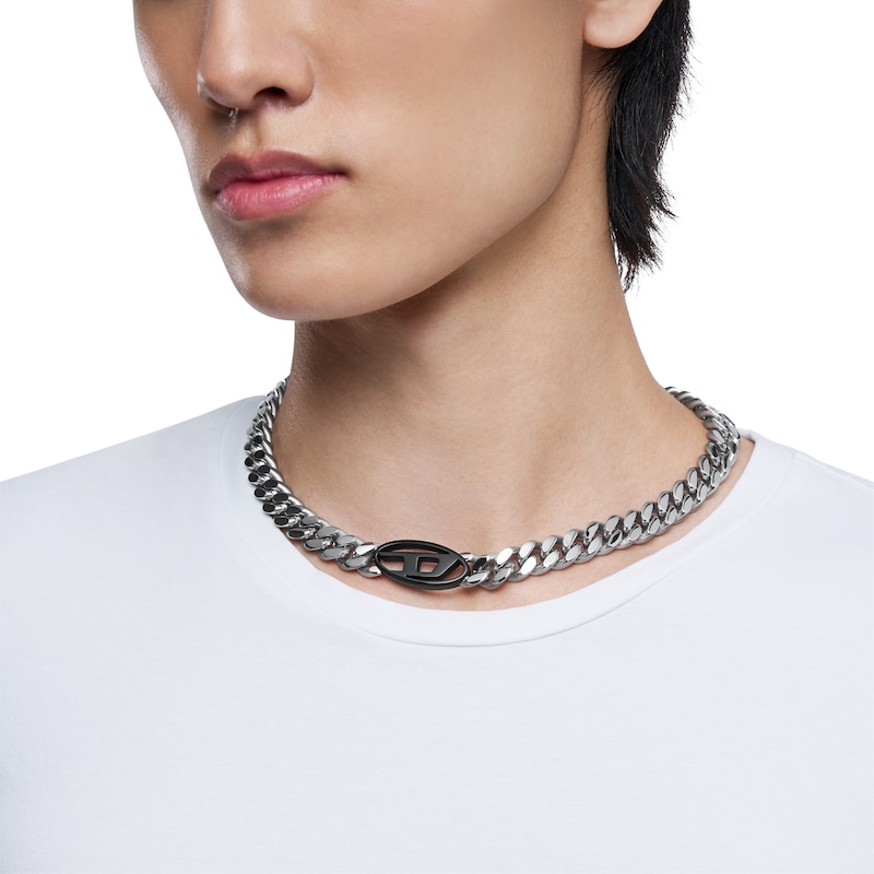 Main Image 3 of Diesel Men's Stainless Steel Curb Chain & Black Oval Cutout Logo Pendant