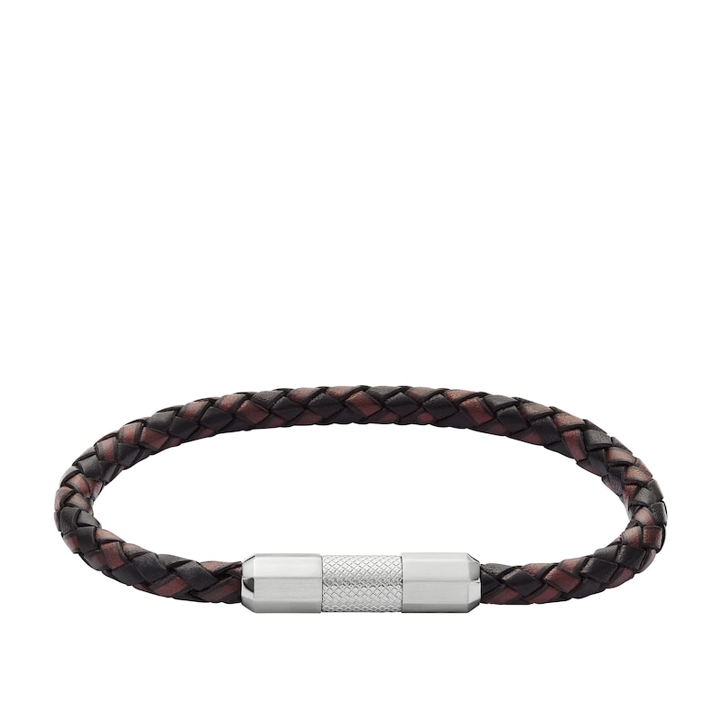 Main Image 1 of Fossil Men's Black & Burgundy Braided Leather Bracelet