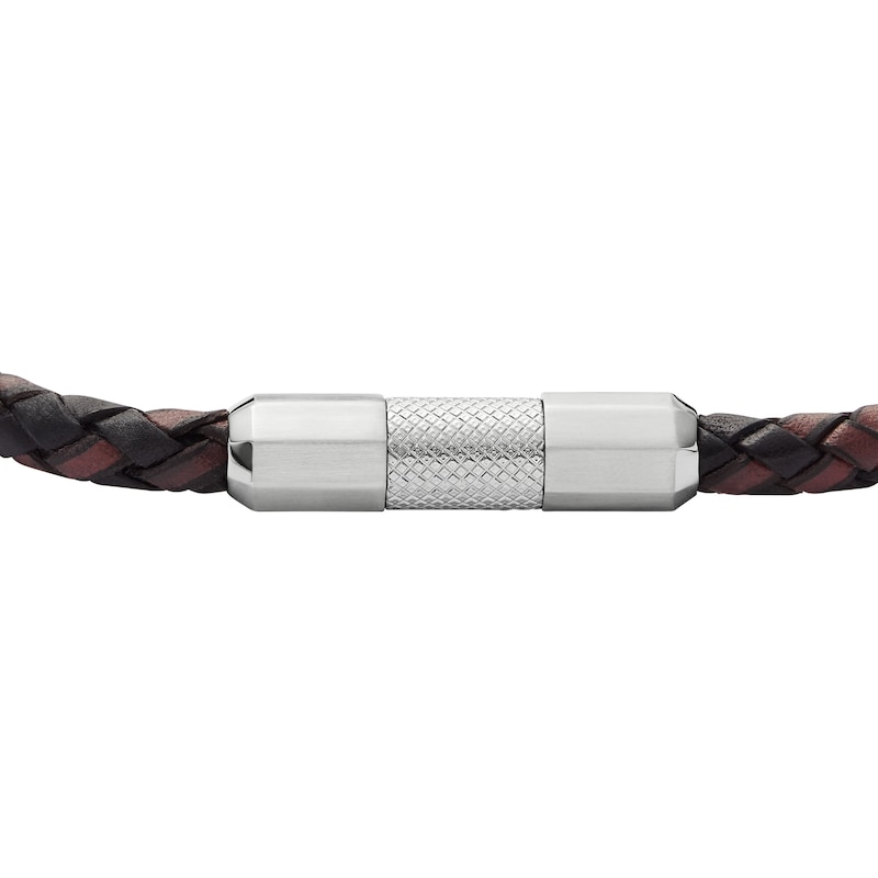 Main Image 2 of Fossil Men's Black & Burgundy Braided Leather Bracelet