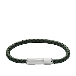 Fossil Men's Black & Green Braided Leather Bracelet