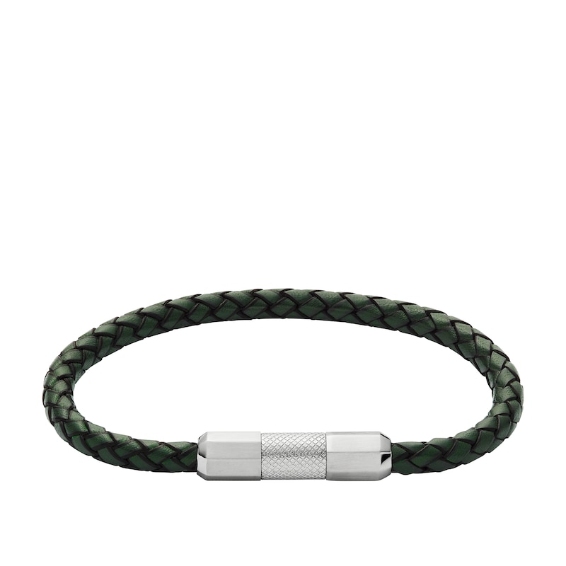 Main Image 1 of Fossil Men's Black & Green Braided Leather Bracelet