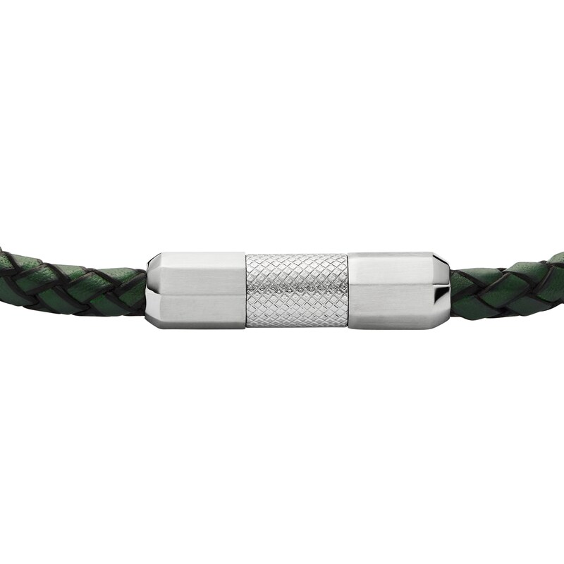 Main Image 2 of Fossil Men's Black & Green Braided Leather Bracelet