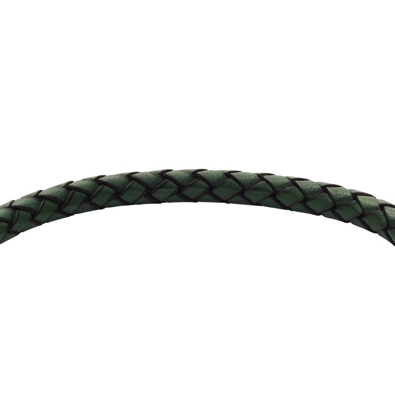 Main Image 3 of Fossil Men's Black & Green Braided Leather Bracelet
