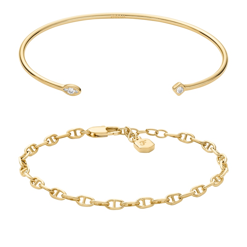 Main Image 1 of Fossil Women's Gold-Tone Chain & Open Bangle Bracelet Set