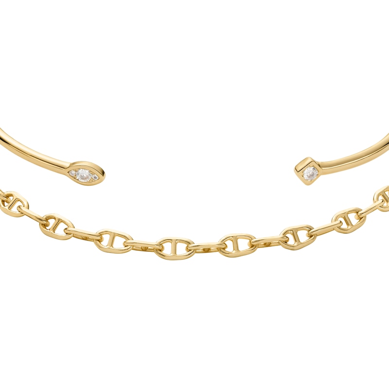 Main Image 2 of Fossil Women's Gold-Tone Chain & Open Bangle Bracelet Set