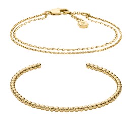 Fossil Women's Gold-Tone Dual Chain & Beaded Bangle Bracelet Set