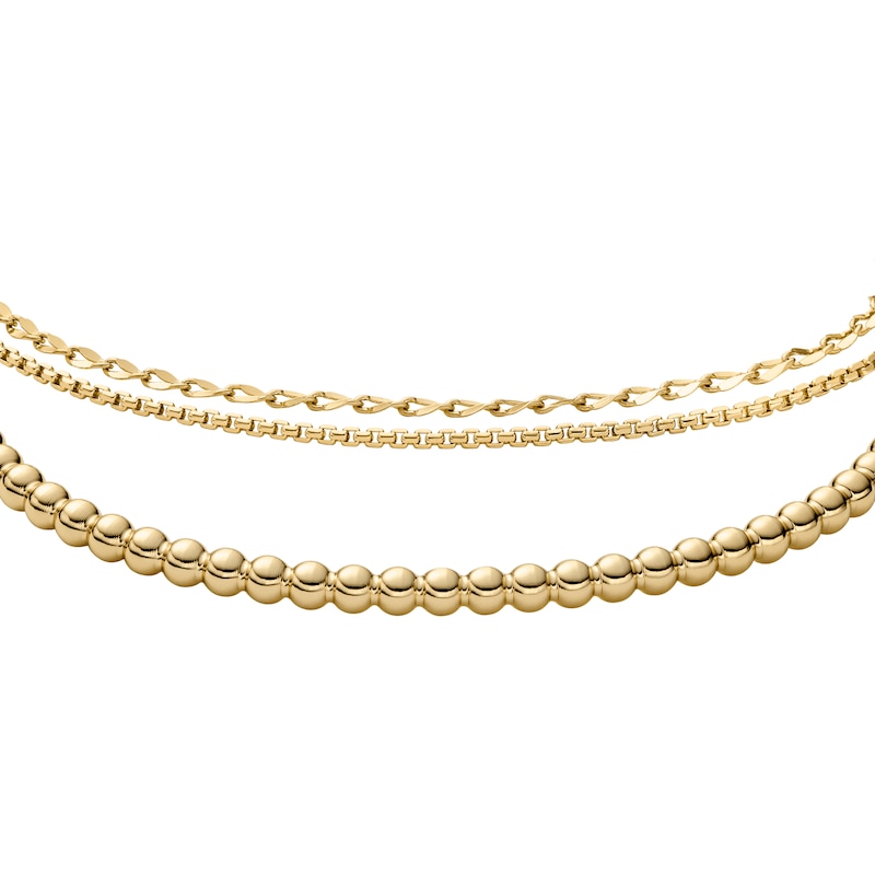 Main Image 2 of Fossil Women's Gold-Tone Dual Chain & Beaded Bangle Bracelet Set