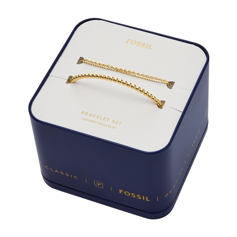 Main Image 5 of Fossil Women's Gold-Tone Dual Chain & Beaded Bangle Bracelet Set