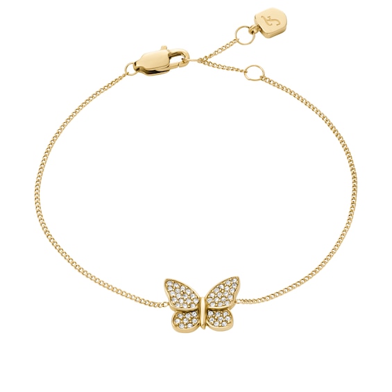 Fossil Womens Gold-Tone Crystal Butterfly Earrings