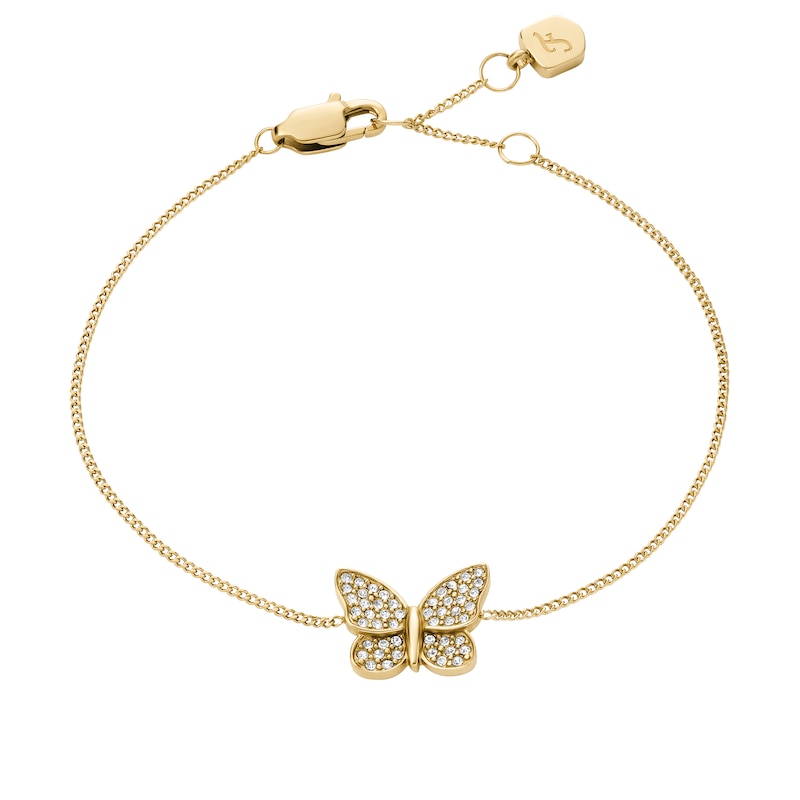 Main Image 1 of Fossil Women's Gold-Tone Crystal Butterfly Earrings