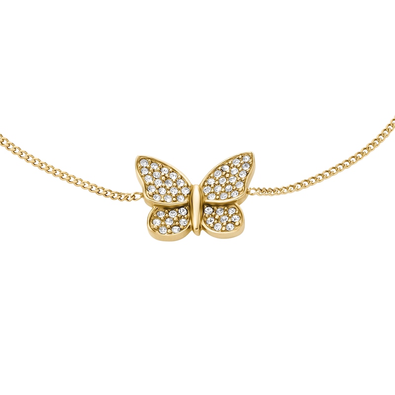 Main Image 2 of Fossil Women's Gold-Tone Crystal Butterfly Earrings
