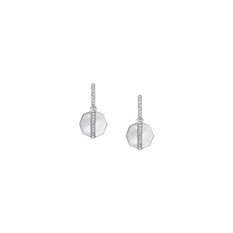 Main Image 1 of Fossil Women's Mother of Pearl Silver-Tone Stainless Steel Drop Earrings
