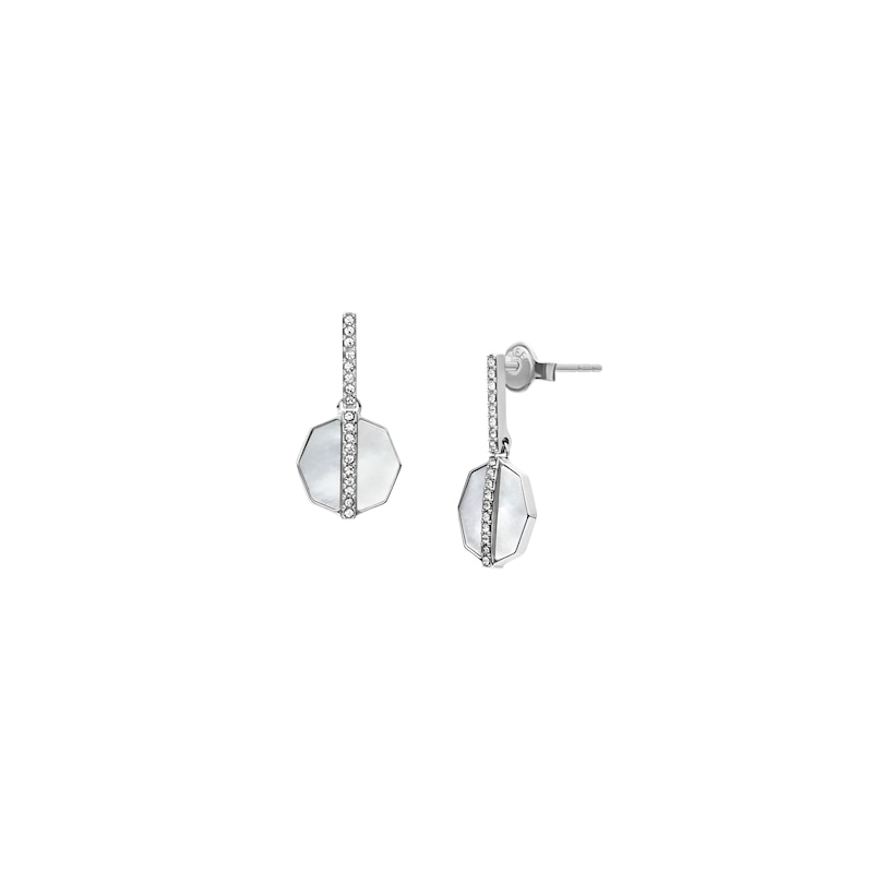 Main Image 2 of Fossil Women's Mother of Pearl Silver-Tone Stainless Steel Drop Earrings