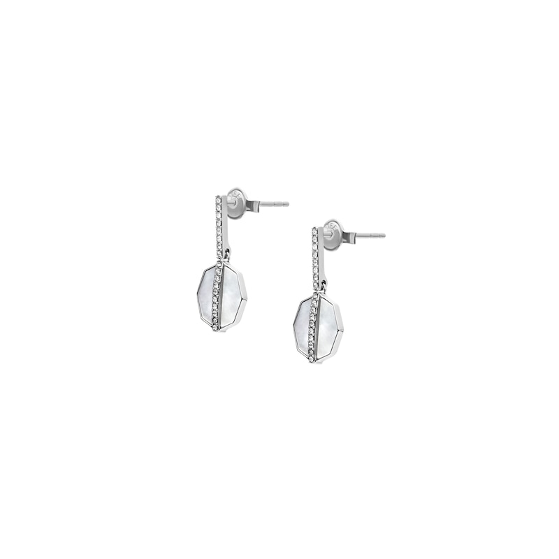 Main Image 3 of Fossil Women's Mother of Pearl Silver-Tone Stainless Steel Drop Earrings