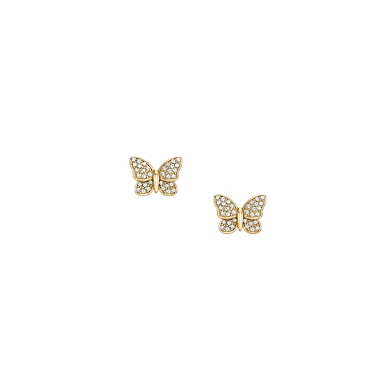 Fossil Womens Gold-Tone Crystal Butterfly Necklace