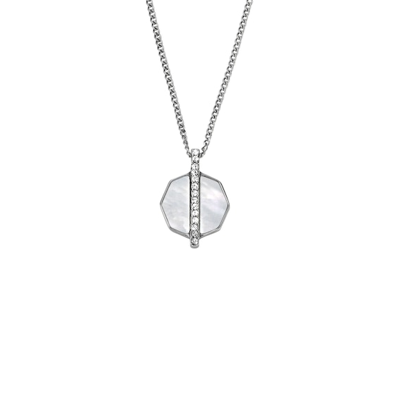 Fossil Womens Mother of Pearl Silver-Tone Necklace