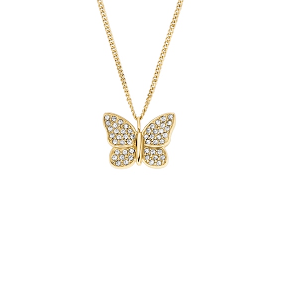 Fossil Womens Gold-Tone Crystal Butterfly Bracelet