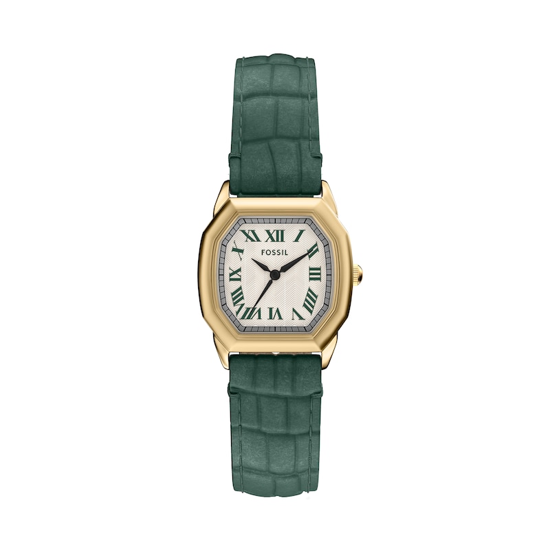 Main Image 1 of Fossil Harlow Women's Yellow Gold Plate White Dial & Green Leather Strap Watch