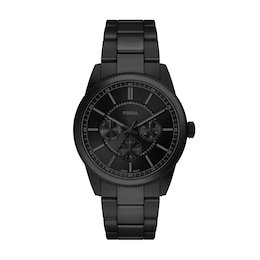 Fossil Pearson Men's Stainless Steel Black IP Black Leather Strap Watch