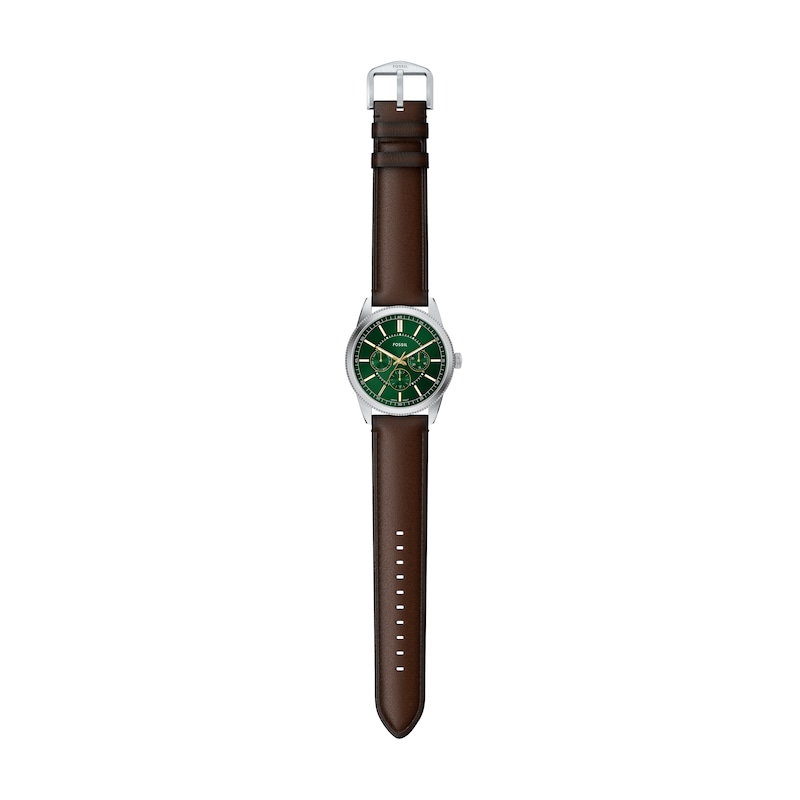 Main Image 8 of Fossil Pearson Men's Stainless Steel Green Dial Brown Leather Strap Watch