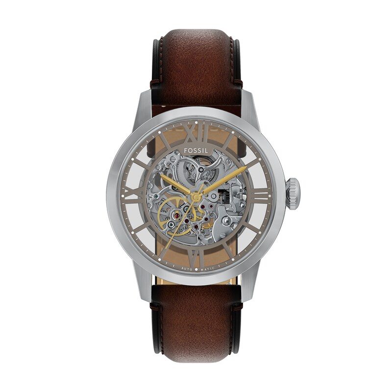 Main Image 1 of Fossil Men's Stainless Steel Townsman Skeleton Dial Brown Leather Strap Watch