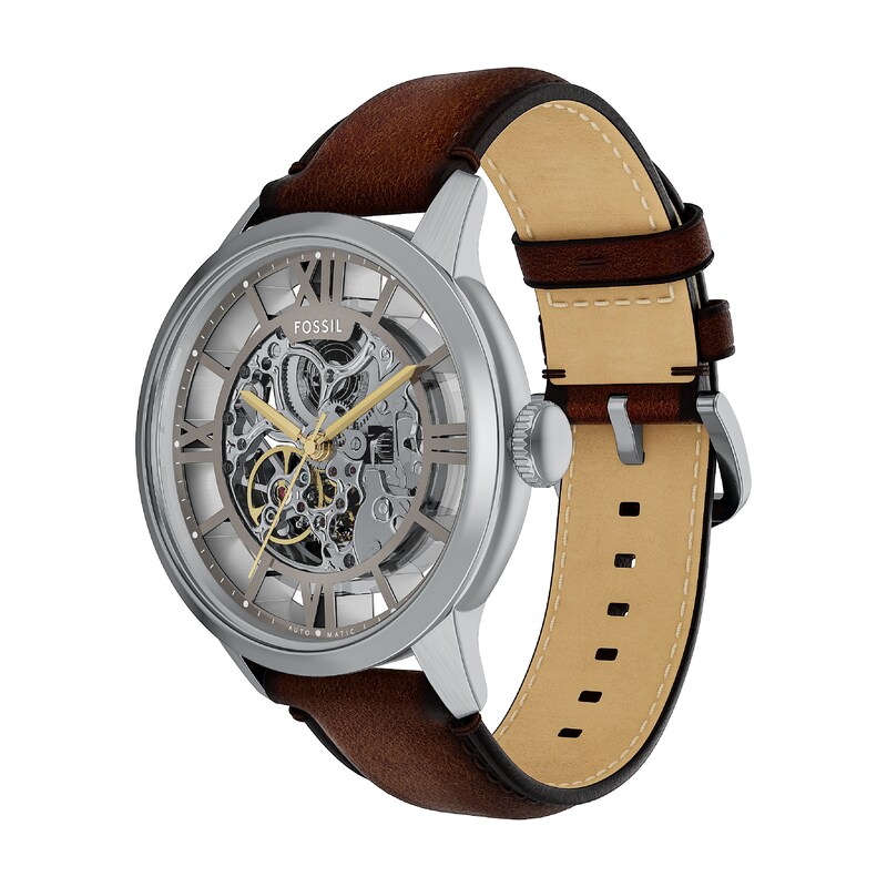 Main Image 2 of Fossil Men's Stainless Steel Townsman Skeleton Dial Brown Leather Strap Watch