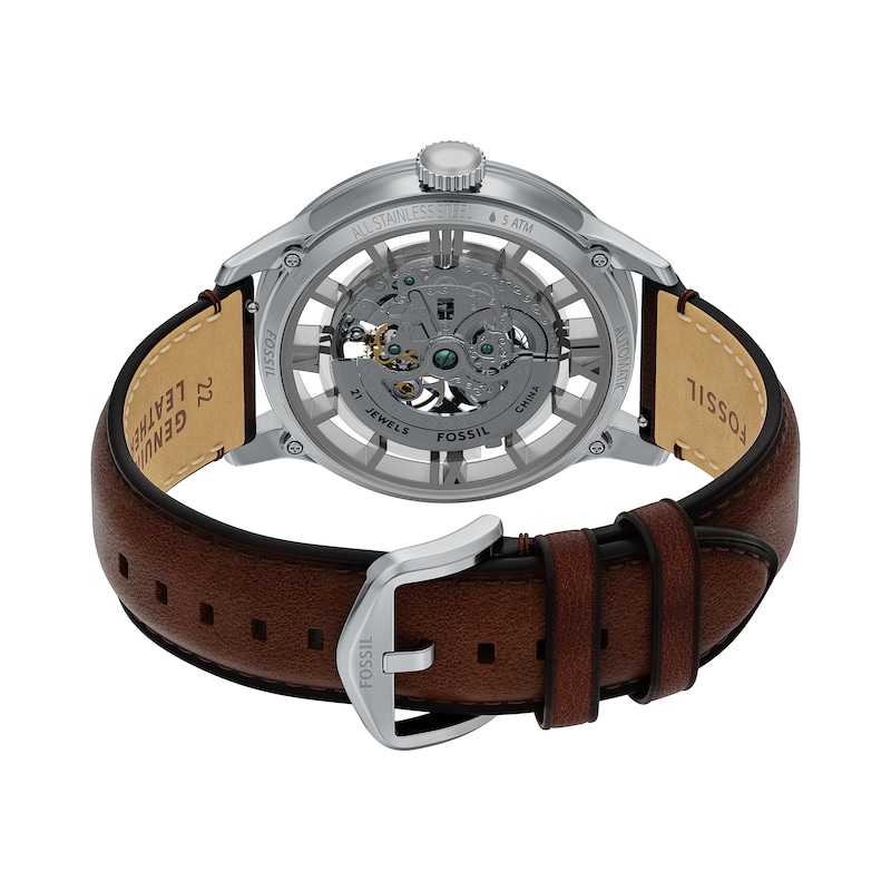 Main Image 6 of Fossil Men's Stainless Steel Townsman Skeleton Dial Brown Leather Strap Watch