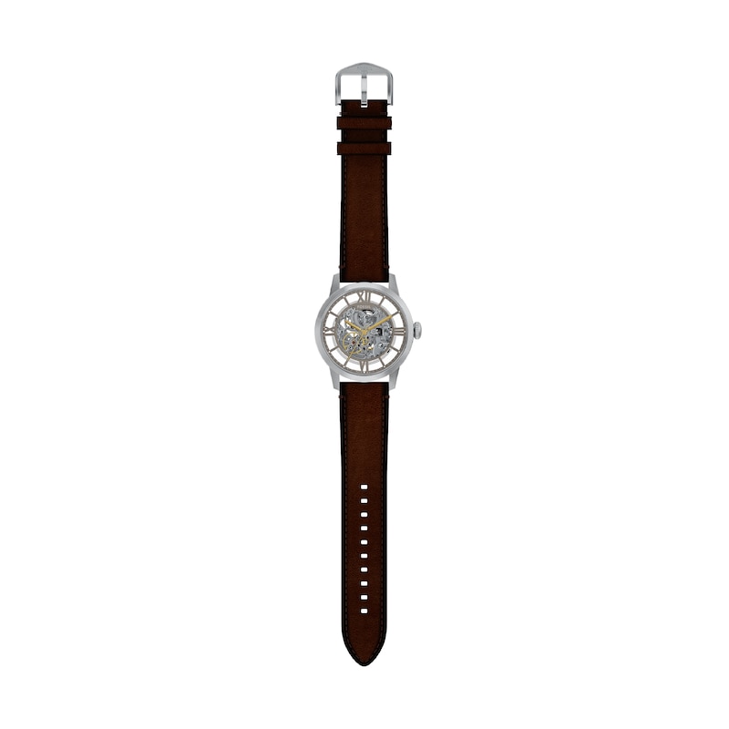 Main Image 8 of Fossil Men's Stainless Steel Townsman Skeleton Dial Brown Leather Strap Watch
