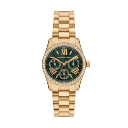 Michael Kors Women's Yellow Gold Plate Lexington Lux Green Dial Crystal Bracelet Watch
