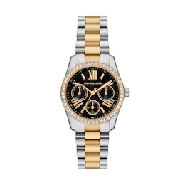 Michael Kors Women's Two Tone Lexington Lux Black Dial Crystal Bracelet Watch