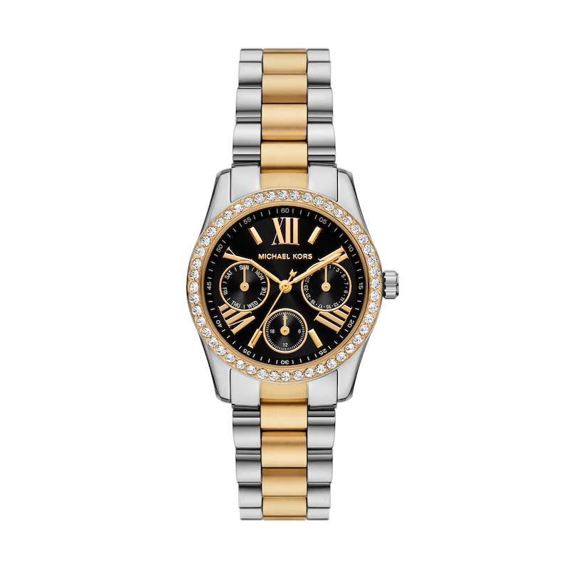 Main Image 1 of Michael Kors Women's Two Tone Lexington Lux Black Dial Crystal Bracelet Watch