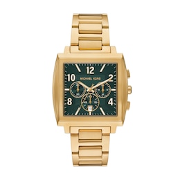 Michael Kors Men's Yellow Gold Plate Rhys Chronograph Square Green Dial Bracelet Watch