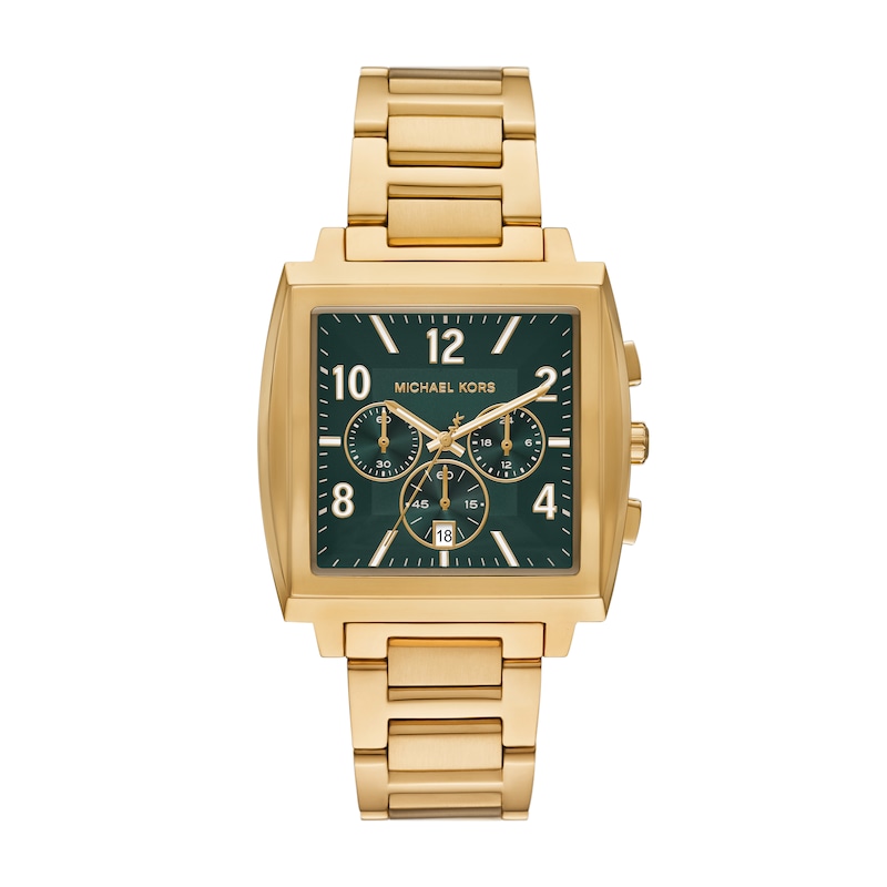 Main Image 1 of Michael Kors Men's Yellow Gold Plate Rhys Chronograph Square Green Dial Bracelet Watch