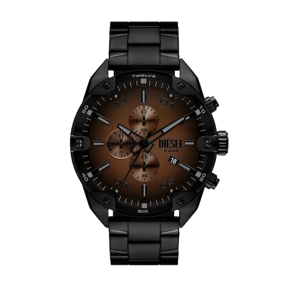 Diesel Mens Spiked Chronograph Black Stainless Steel Watch