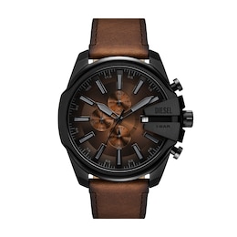 Diesel Men's Mega Chief Slim Chronograph Brown Leather Watch