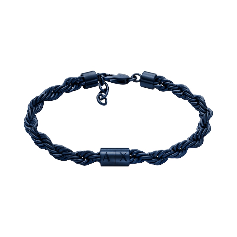 Main Image 1 of Armani Exchange Men's Navy Blue Rope Chain Logo Bracelet