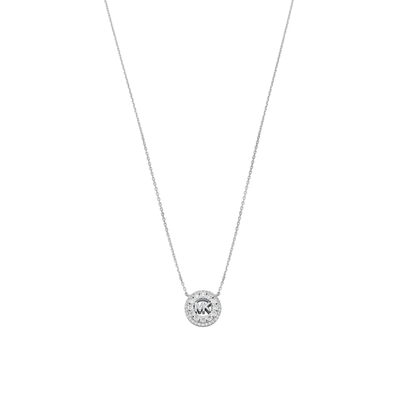 Michael Kors Womens Silver-Tone Crystal MK Logo Necklace
