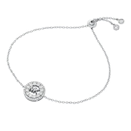 Michael Kors Women's Silver-Tone Crystal MK Logo Slider Bracelet