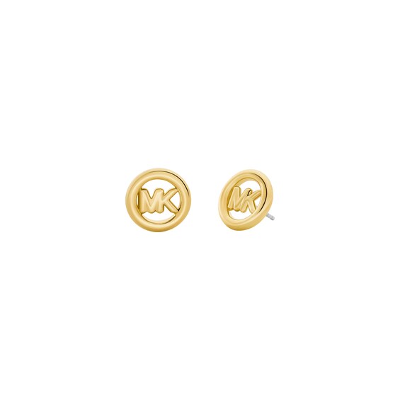 Michael Kors Womens Gold-Tone MK Logo Stud Earrings
