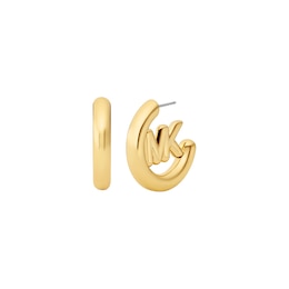 Michael Kors Women's Gold-Tone MK Logo Hoop Earrings