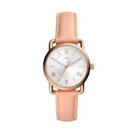 Fossil Copeland Women's Rose Gold Tone Nude Leather Strap Watch