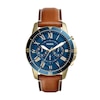 Thumbnail Image 1 of Fossil Grant Men's Yellow Gold Plate Blue Dial Brown Leather Strap Watch