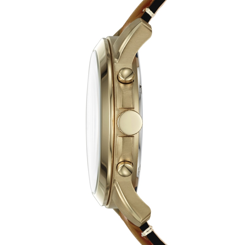 Main Image 2 of Fossil Grant Men's Yellow Gold Plate Blue Dial Brown Leather Strap Watch