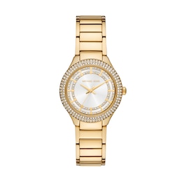 Michael Kors Silvia Women's Yellow Gold Plate White Crystal Dial Bracelet Watch